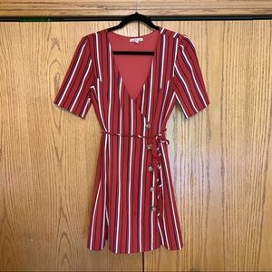 Charlotte Russe: striped mini wrap, buttoned dress